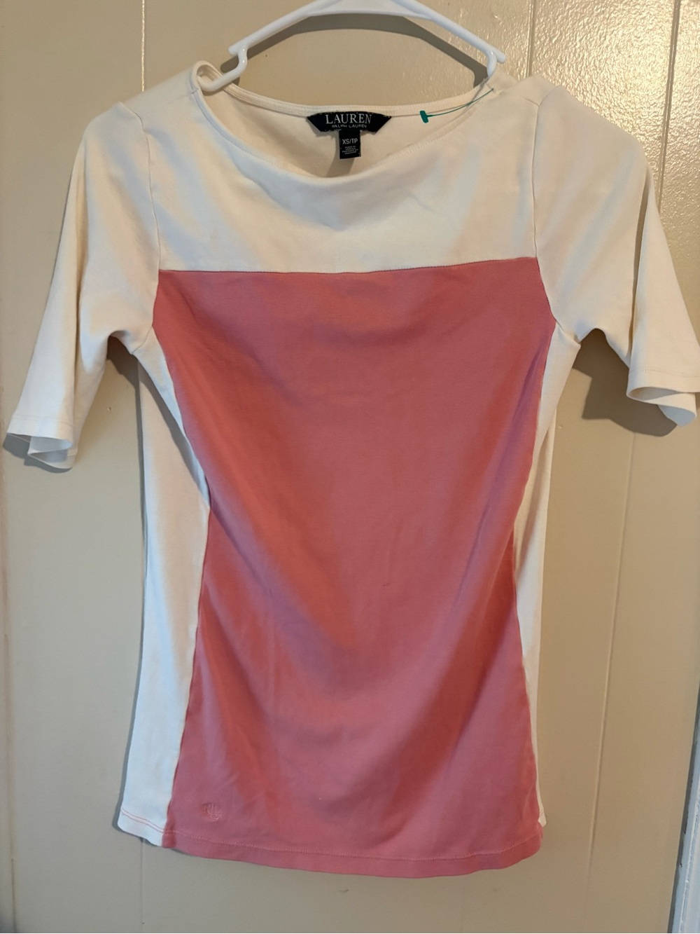 Polo by Ralph Lauren Pink and White Colorblock Short Sleeve Top